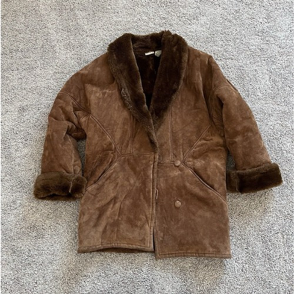 Vintage Spiegel Suede Leather Coat Faux‎ Fur Lined Chocolate Brown Jacket